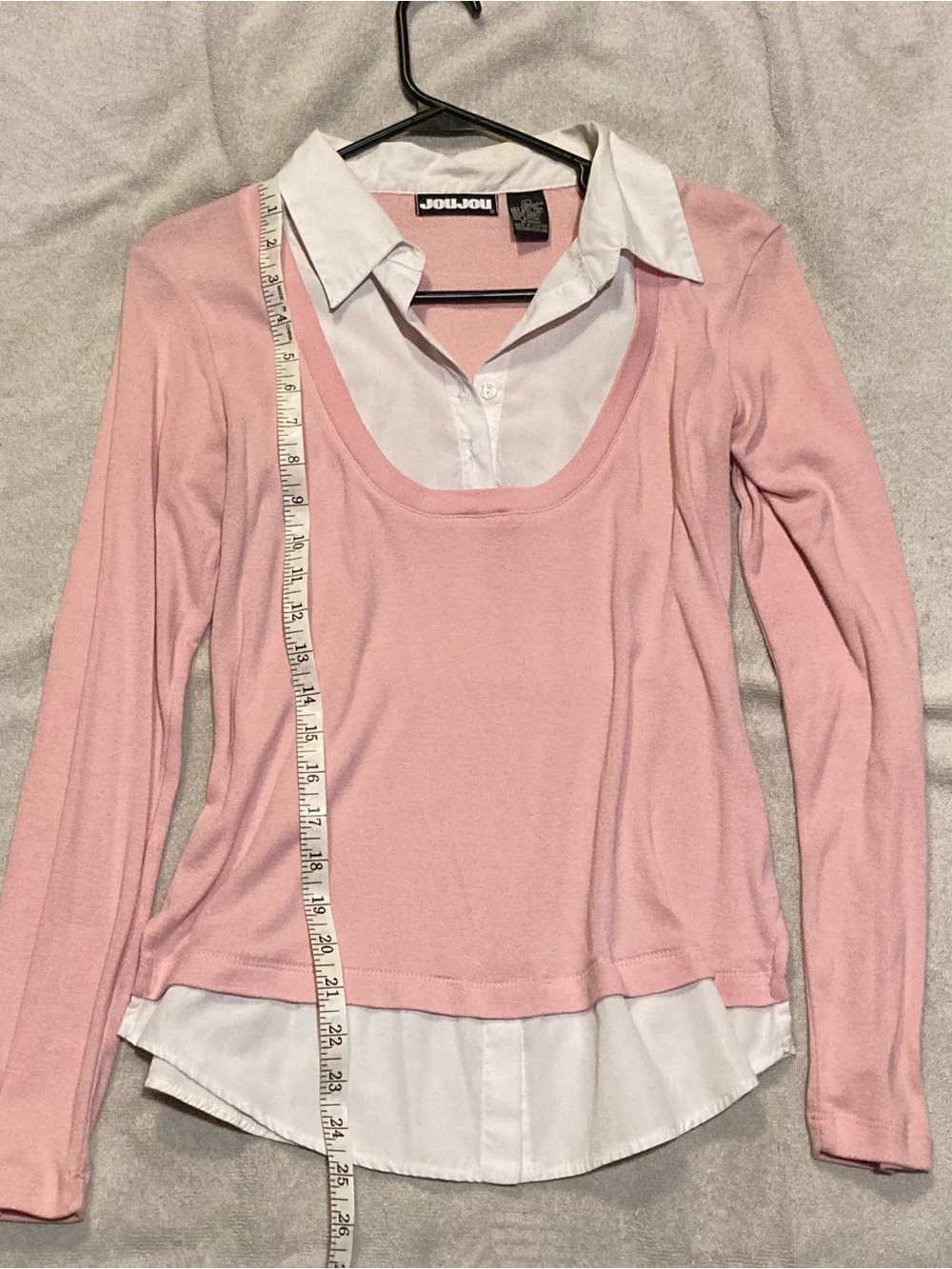 Jou Jou Pink Layered-Look Long Sleeve Tunic with White Shirt Detail